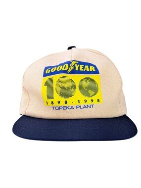 Vintage Goodyear 100th Anniversary Topeka Kansas Cap Snapback Hat Tan Blue New